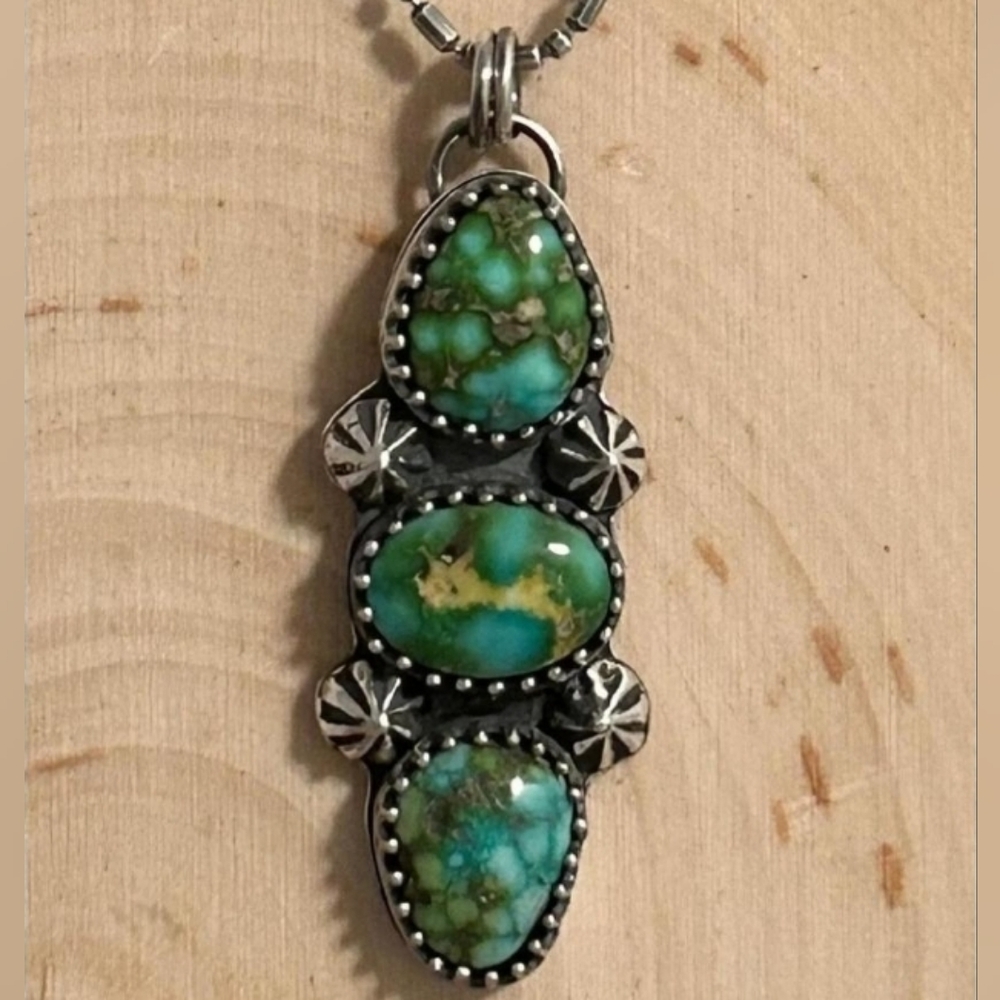 Sonoran Gold Turquoise and Silver Pendant Necklace